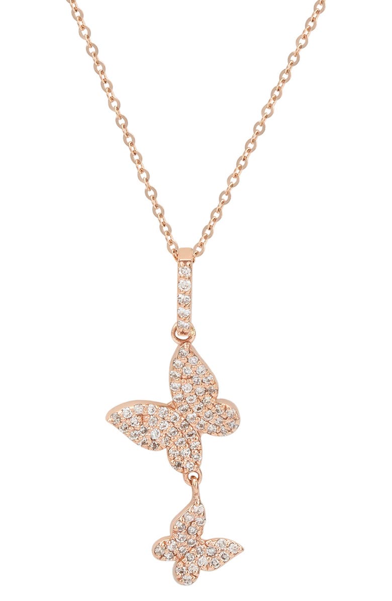 SUZY LEVIAN DIAMONDS 14K Gold Pavé Diamond Butterfly Pendant Necklace, Main, color, Rose