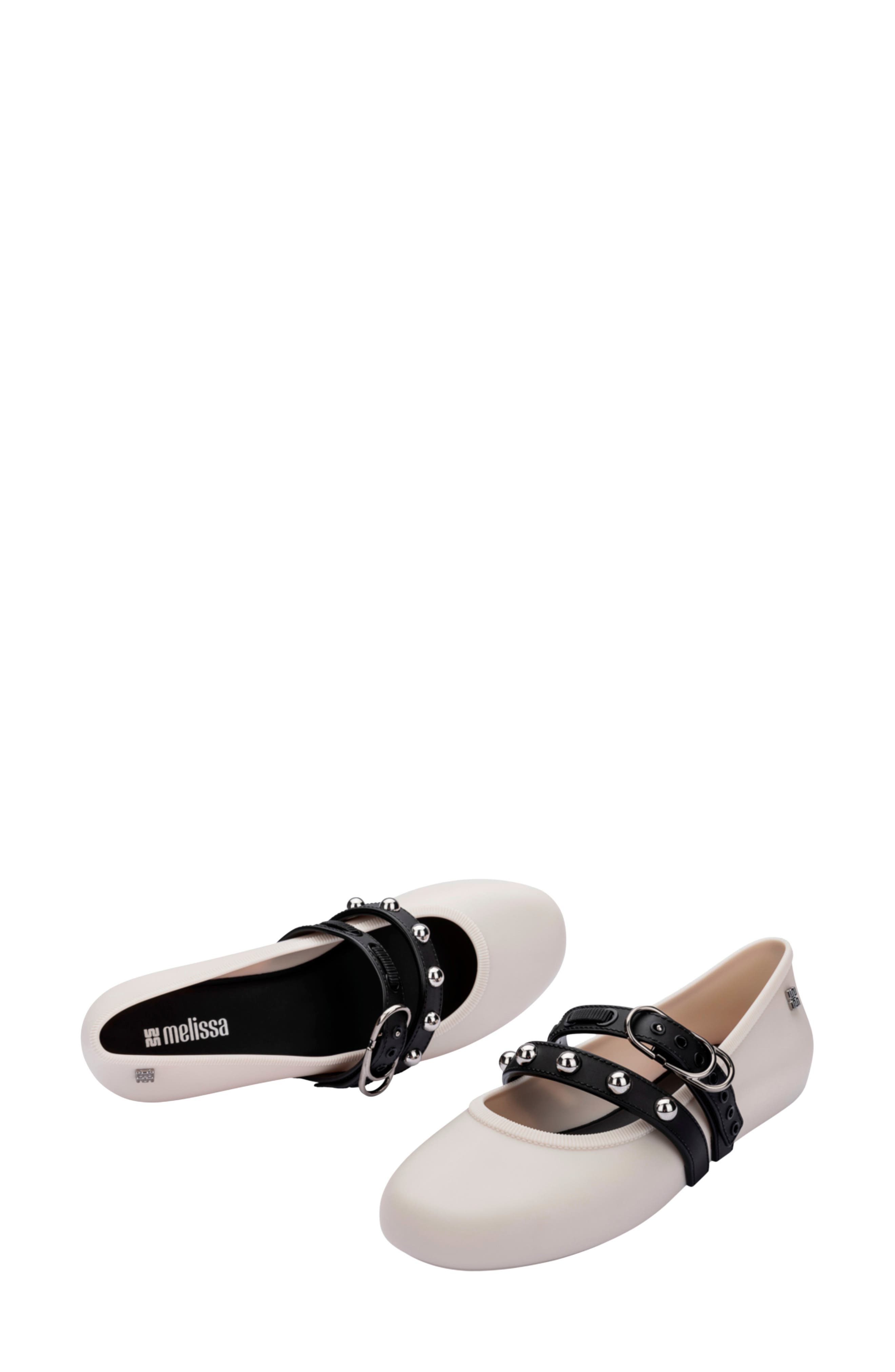 Stud Mary Jane Soft Ballerina Flat, Alternate, color, BEIGE/ BLACK