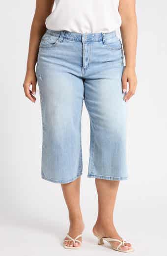 Relaxed Wide Leg Capri Jeans