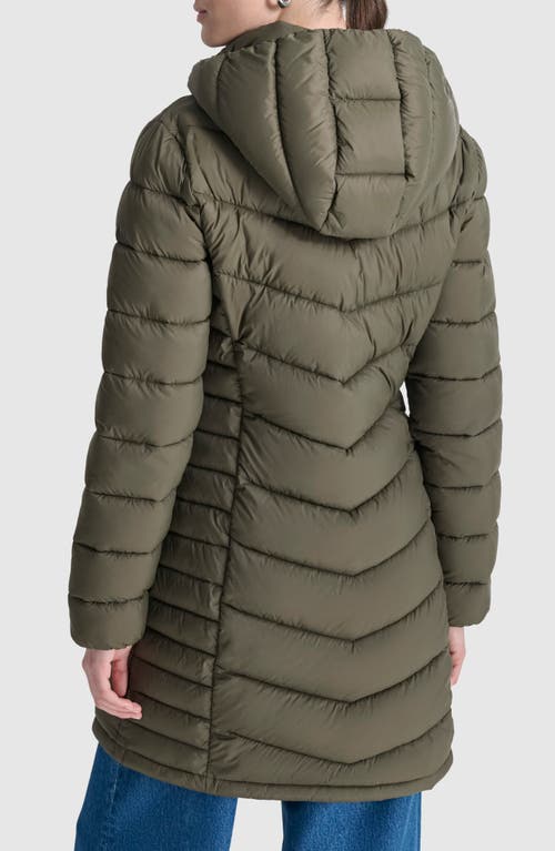 Dkny Cire Packable Hooded Longline Puffer Jacket In Green
