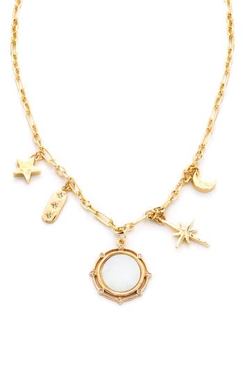 Panacea Cubic Zirconia Shaker Charm Necklace In Gold