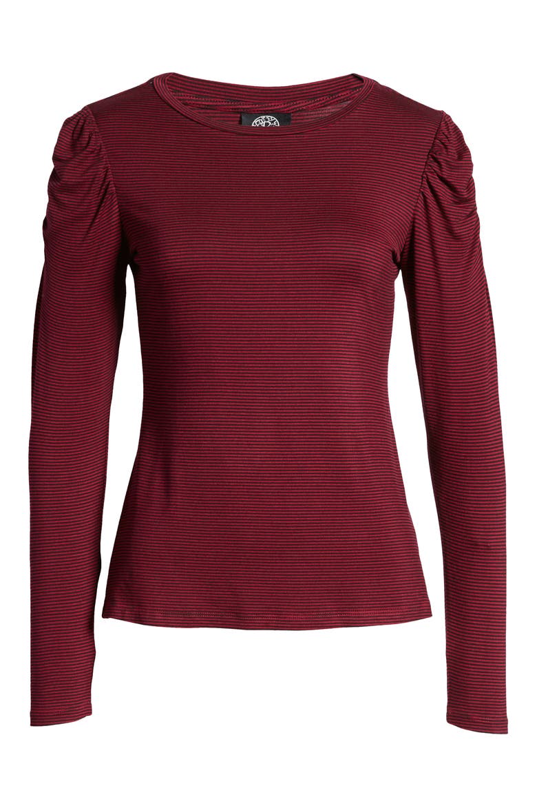 Bishop Sleeve Top, Alternate, color, BURGUNDY/ BLACK STRIPE