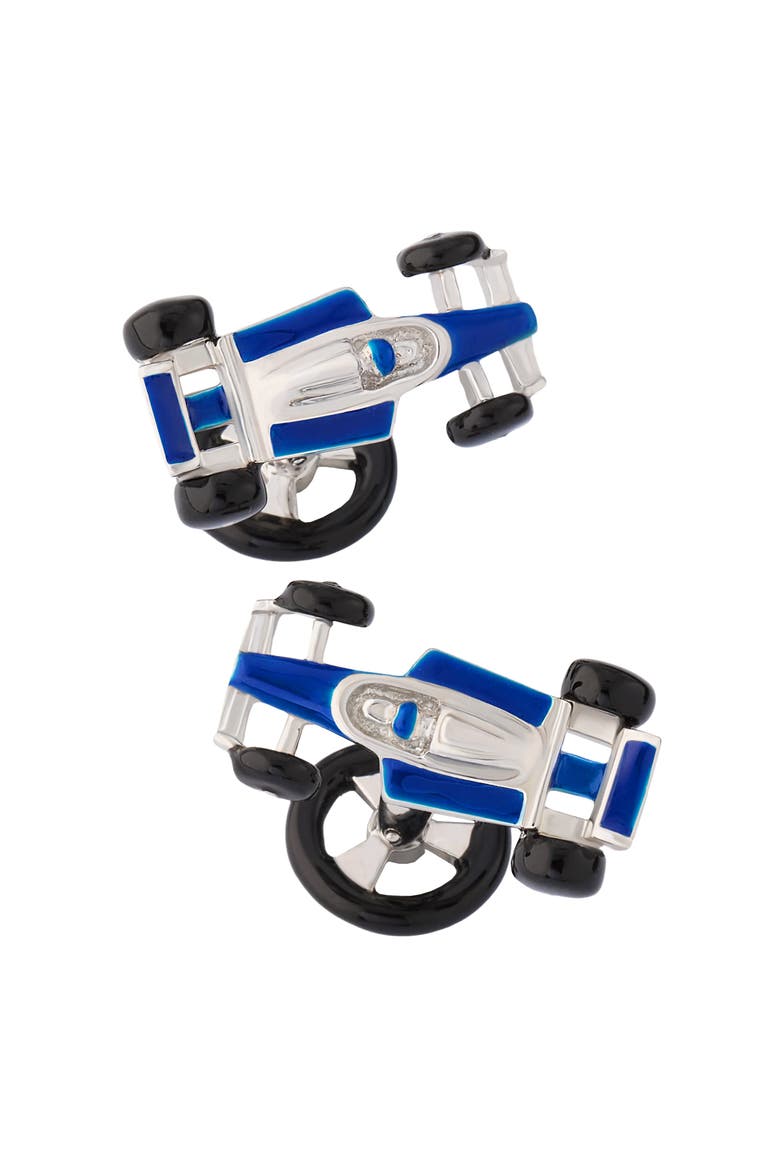 Turbo Race Car Sterling Cufflinks, Main, color, BLUE