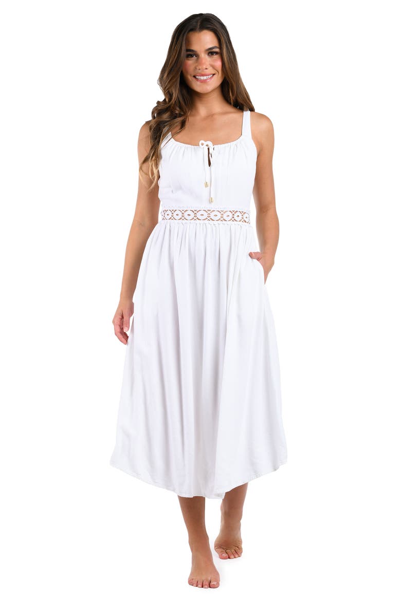 Lake Side Tie Neck Midi Cover-Up Dress, Alternate, color, WHITE