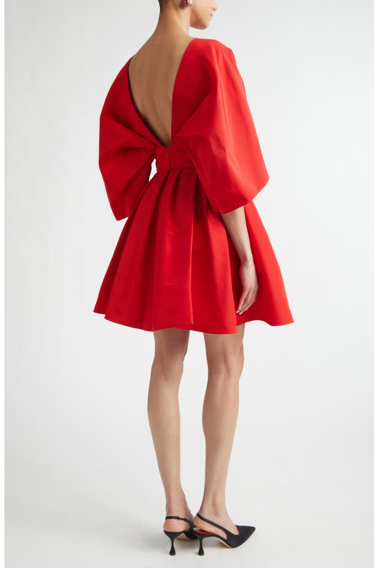Fan Bodice Silk Faille Fit & Flare Dress, Alternate, color, HERRERA RED