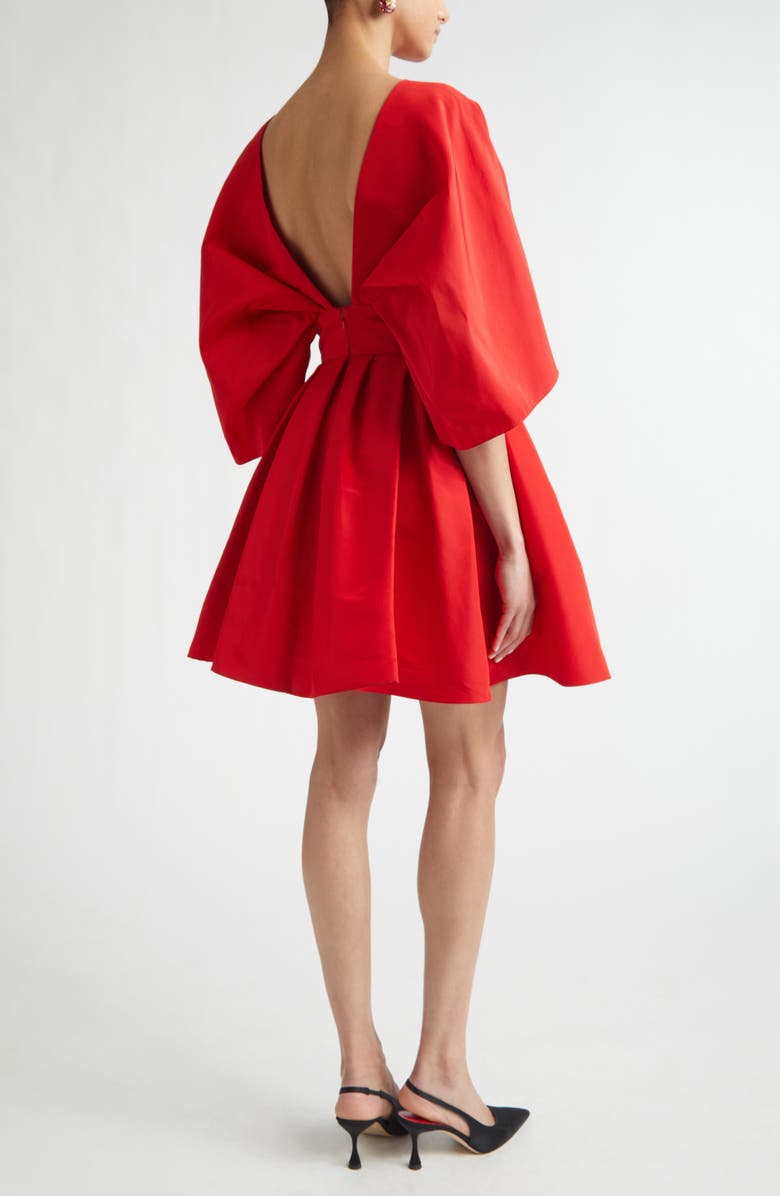 Carolina Herrera Fan Bodice Silk Faille Fit & Flare Dress, Alternate, color, Herrera Red