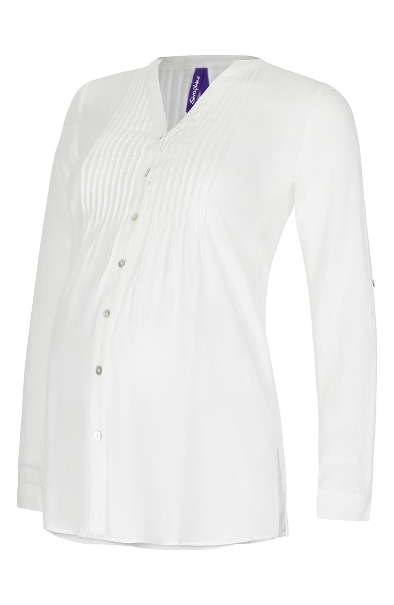 Seraphine Plissé Button-Up Maternity/Nursing Shirt, Alternate, color, 