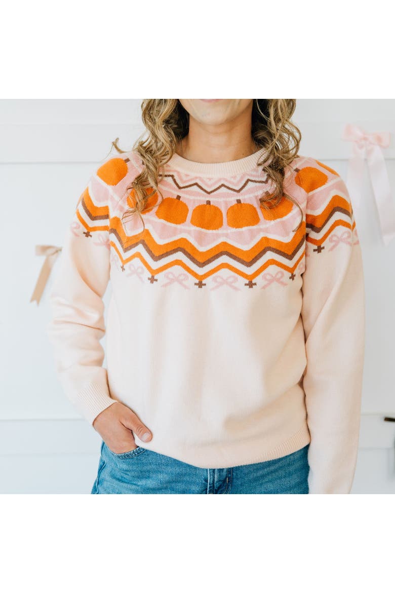Pumpkin Fair Isle Women's Sweater, Alternate, color, Soft Pale Pink
