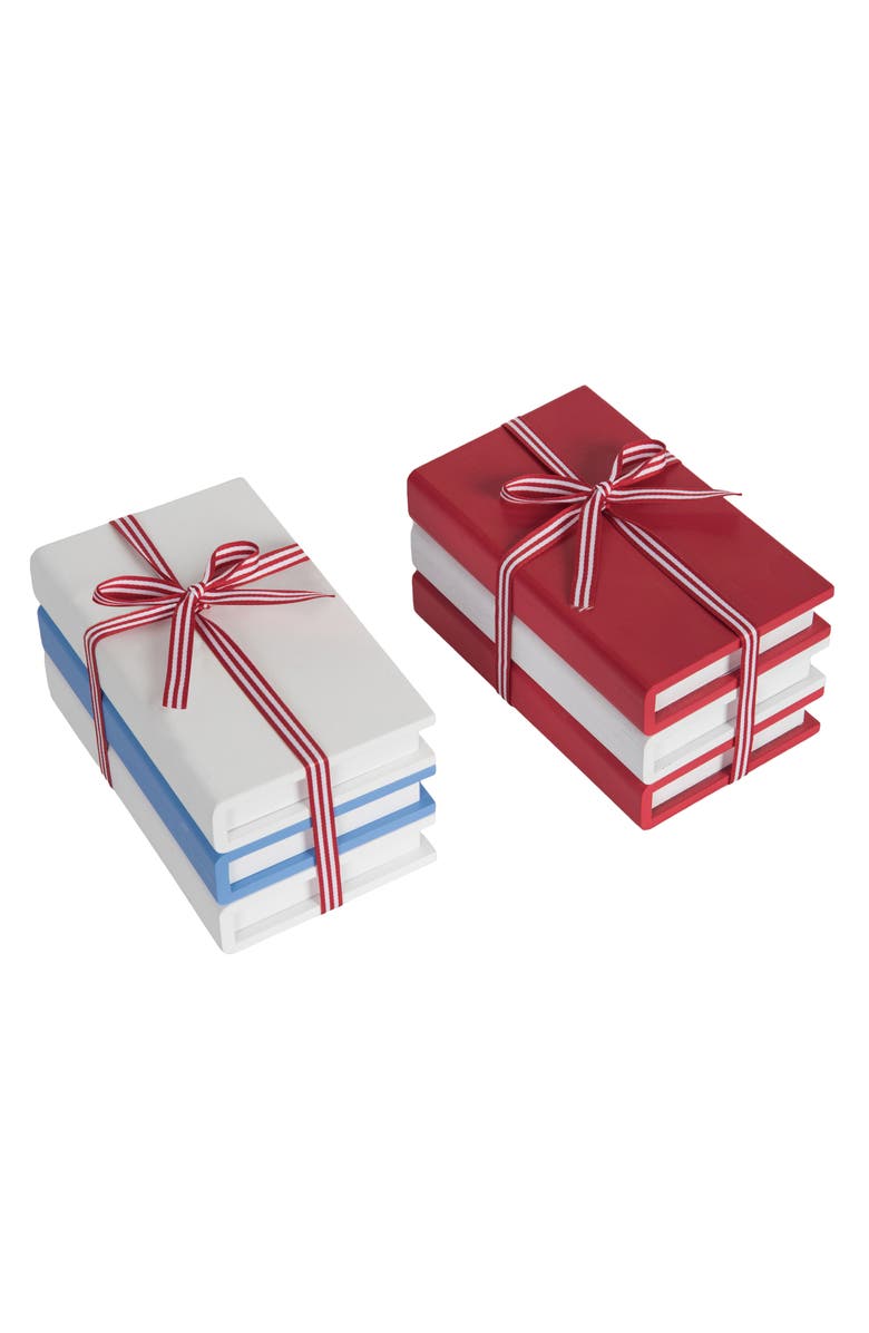 Transpac MDF Book Decor Set of 2 Figural Wood Decorations White and Red and Blue for Spring Home Decor, Main, color, Red