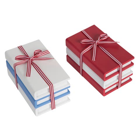 MDF Book Decor Set of 2 Figural Wood Decorations White and Red and Blue for Spring Home Decor