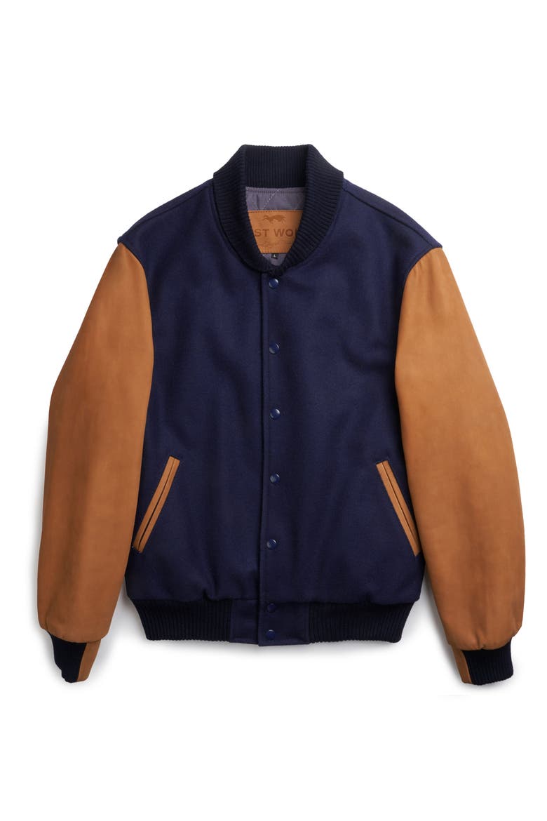 BAKER MOUNT VARSITY JACKE, Main, color, Navy