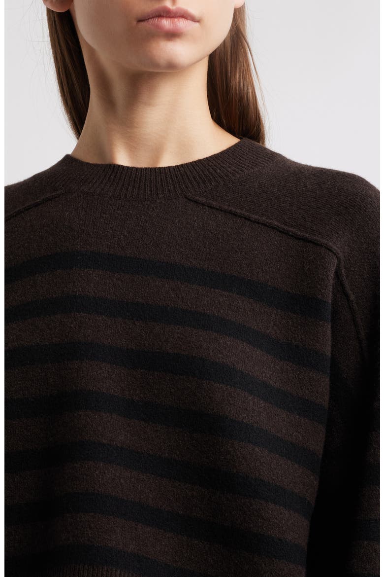 Bridget Stripe Crewneck Wool Blend Sweater, Alternate, color, DARK BROWN