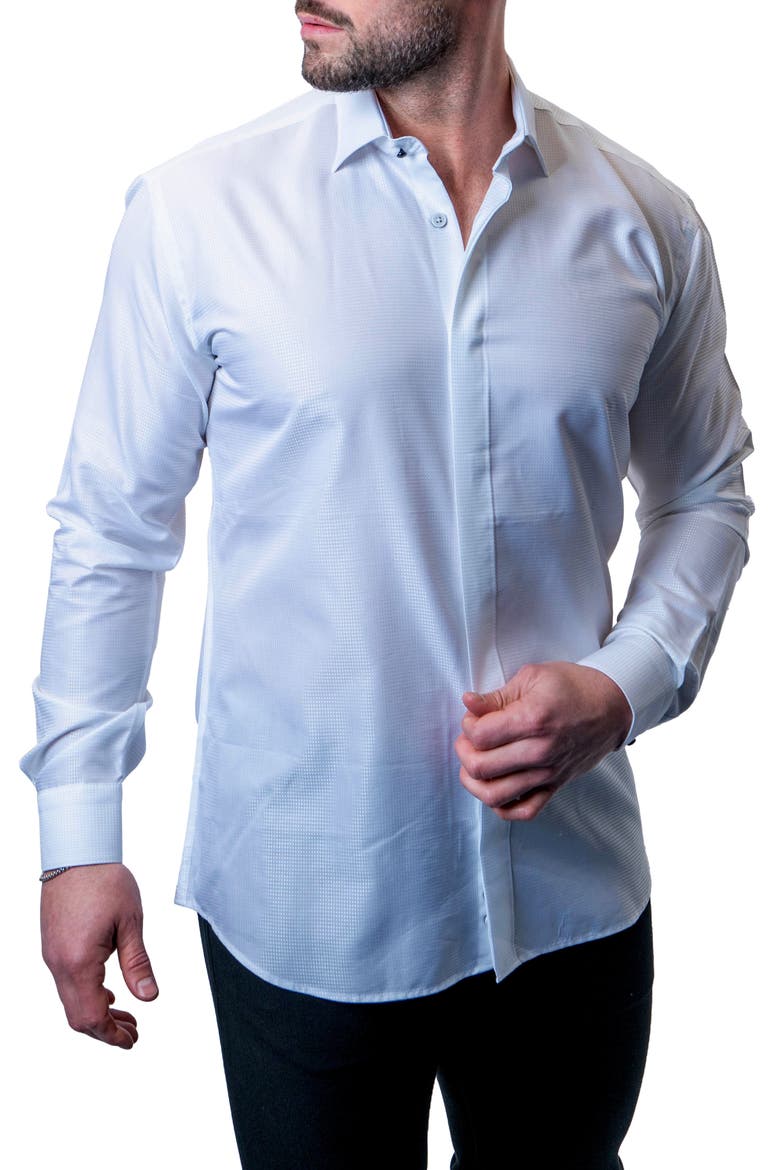 Fibonacci Shiny White Contemporary Fit Button-Up Shirt, Alternate, color, WHITE