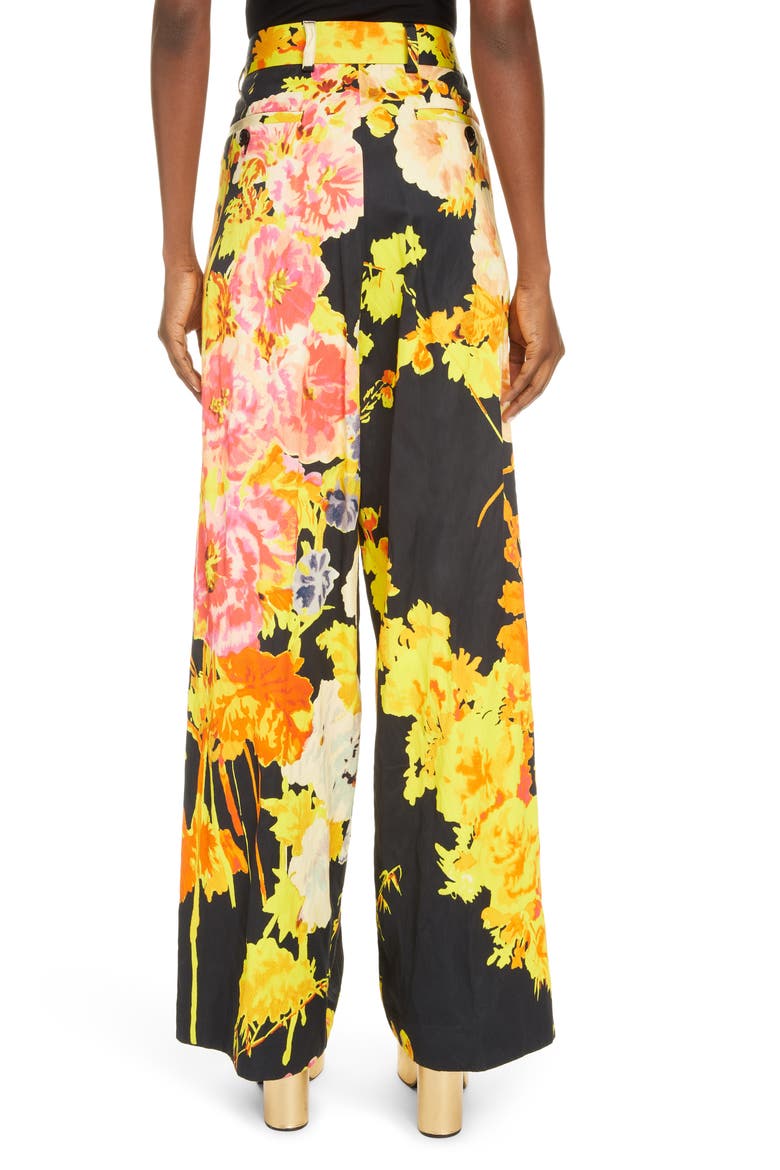 Podium Floral Wide Leg Trousers, Alternate, color, BLACK