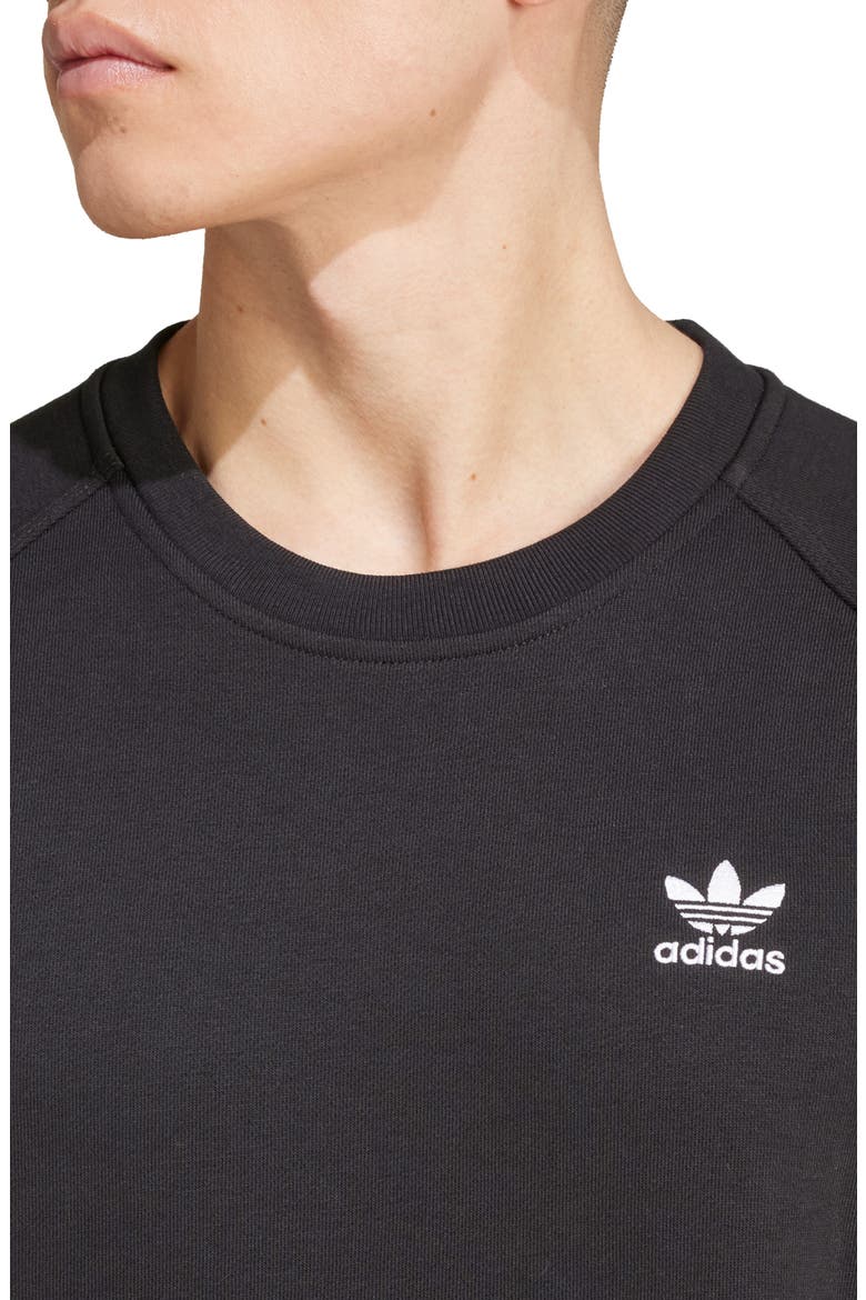 Trefoil Essentials Crewneck Sweatshirt, Alternate, color, BLACK