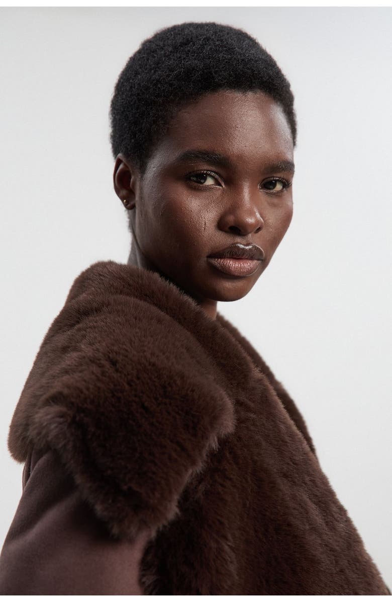 Karen Millen Faux Shearling Belted Maxi Coat, Alternate, color, Chocolate