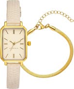 Adornia Wales Quartz Strap Watch & Herringbone Bracelet Set