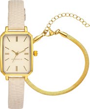 Adornia Wales Quartz Strap Watch & Herringbone Bracelet Set