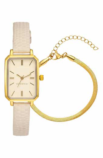Wales Quartz Strap Watch & Herringbone Bracelet Set
