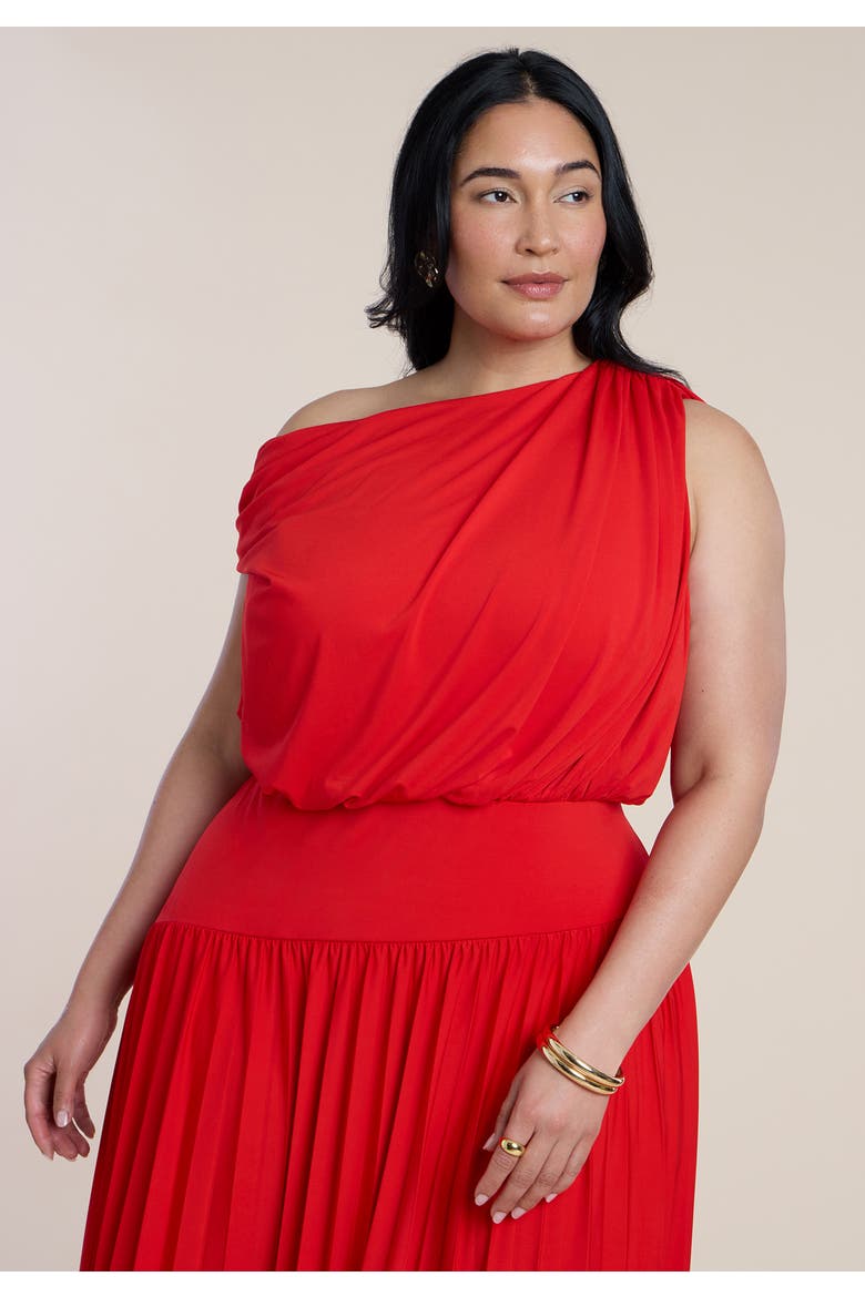 Draped One-Shoulder Maxi Dress, Alternate, color, FLAME SCARLET