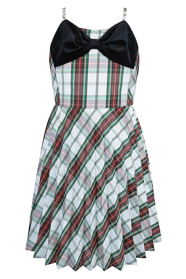 Kids' Plaid Taffeta Pleated Dress, Main, color, RED MULTI