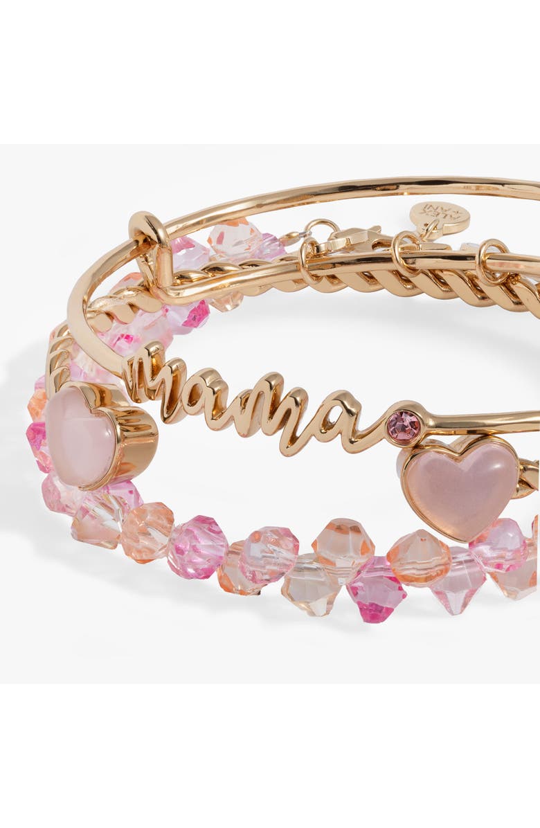Alex and Ani 'Mama' Pink Beaded Bangle Set of 3, Alternate, color, Gold
