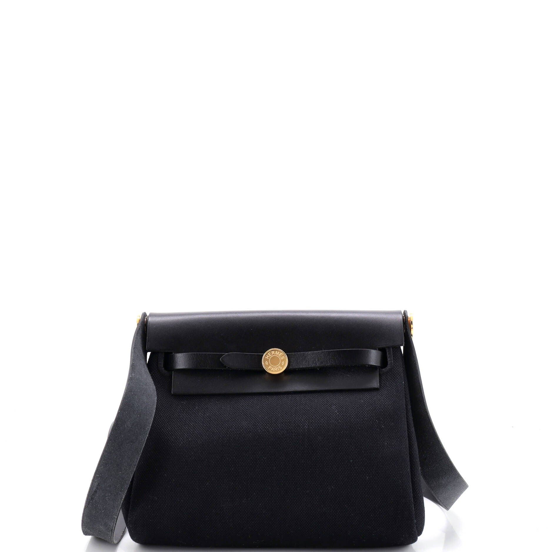 Pre-Owned Hermes Herbag Zip Toile and Leather 20, Main, color, Noir