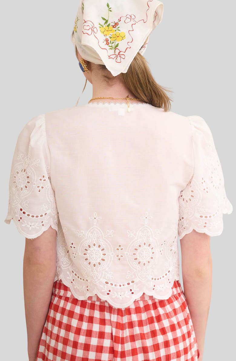 Blu Pepper Eyelet Trim Tie Front Top, Alternate, color, White