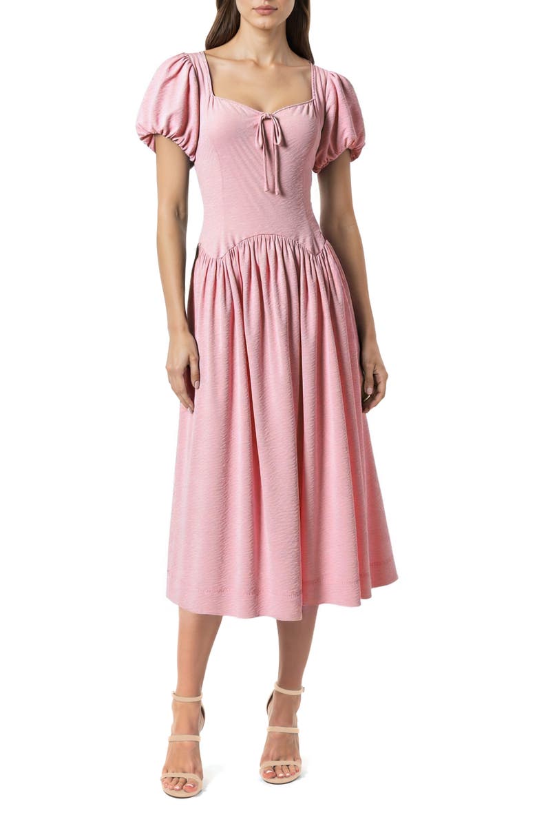 All in Favor Tie Front Drop Waist Midi Dress, Main, color, Mauve