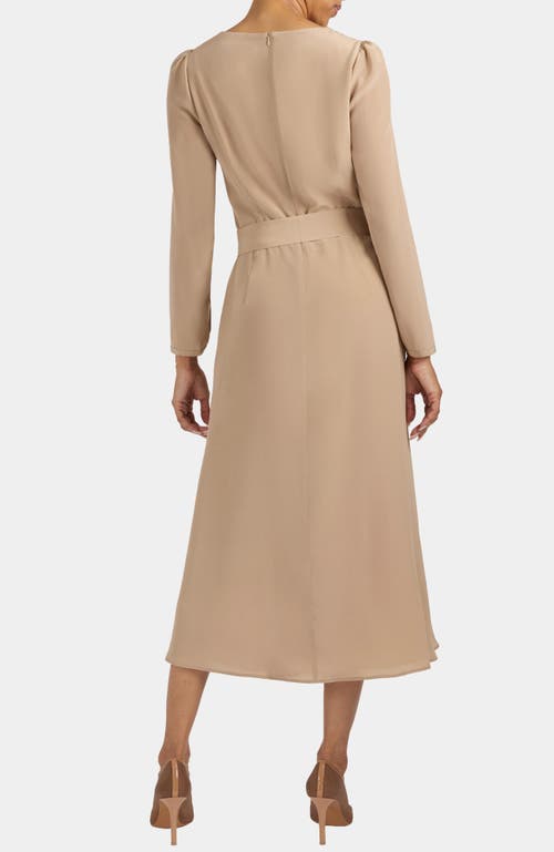 Santorelli Piper Long Sleeve Cowl Neck Silk Dress In Neutral