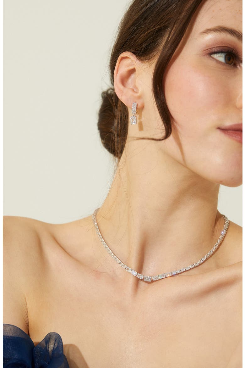 Isle Cubic Zirconia Collar Necklace, Alternate, color, RHODIUM