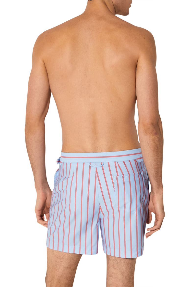 Presley Stripe Side Adjuster Swim Trunks, Alternate, color, SOFT BLUE