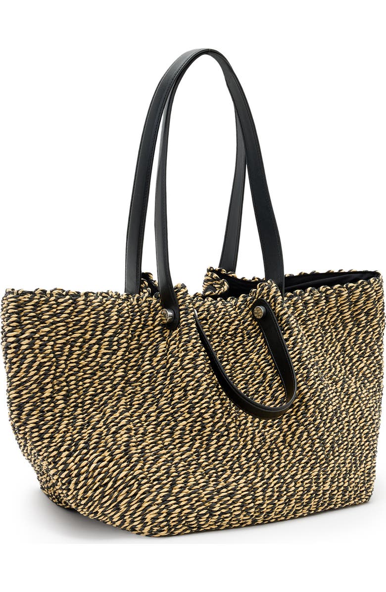 AllSaints Allington Paper Straw Tote, Alternate, color, Black/ Natural