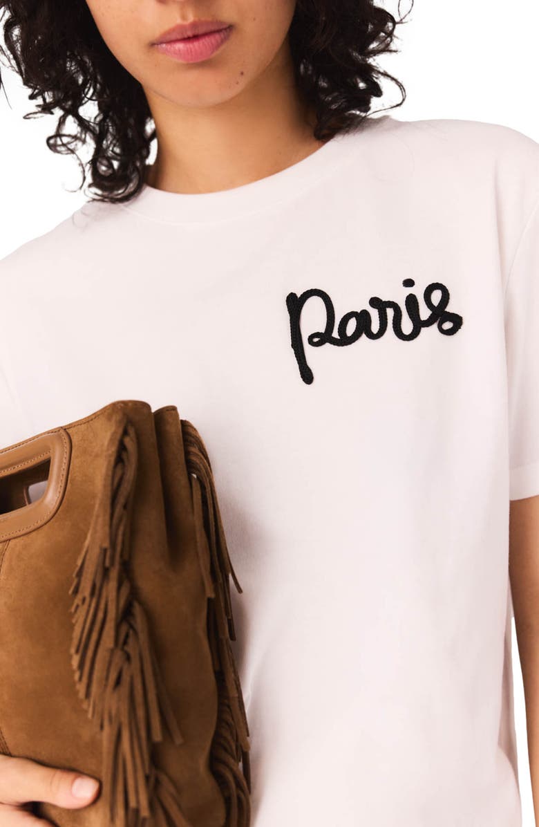 maje T-shirt with embroidered Paris logo, Alternate, color, White