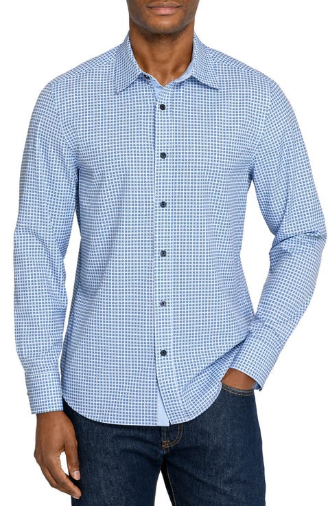 Slim Fit Round Geo Woven Long Sleeve Basic Shirt