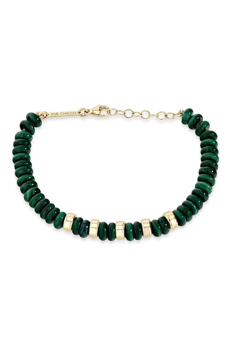Malachite Beaded Bracelet, Main, color, 14K YELLOW GOLD