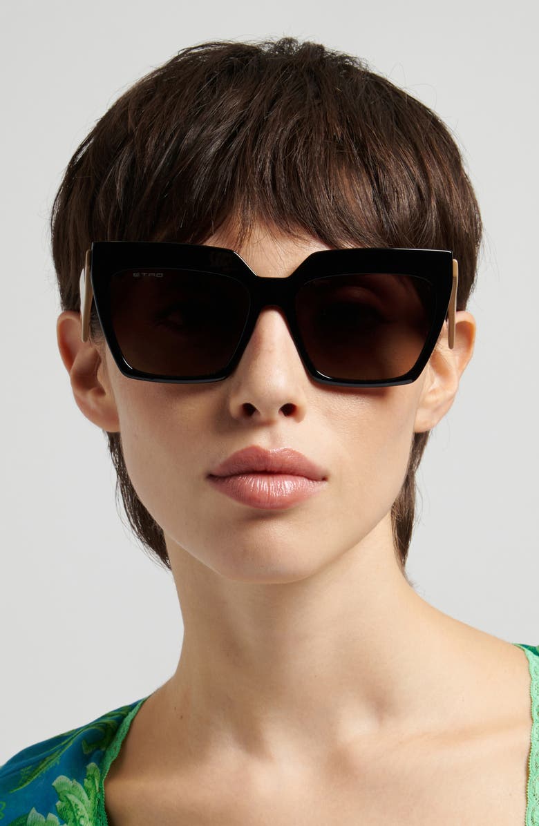 Etro 58mm Rectangular Sunglasses, Alternate, color, Black Beige/ Brown Sf