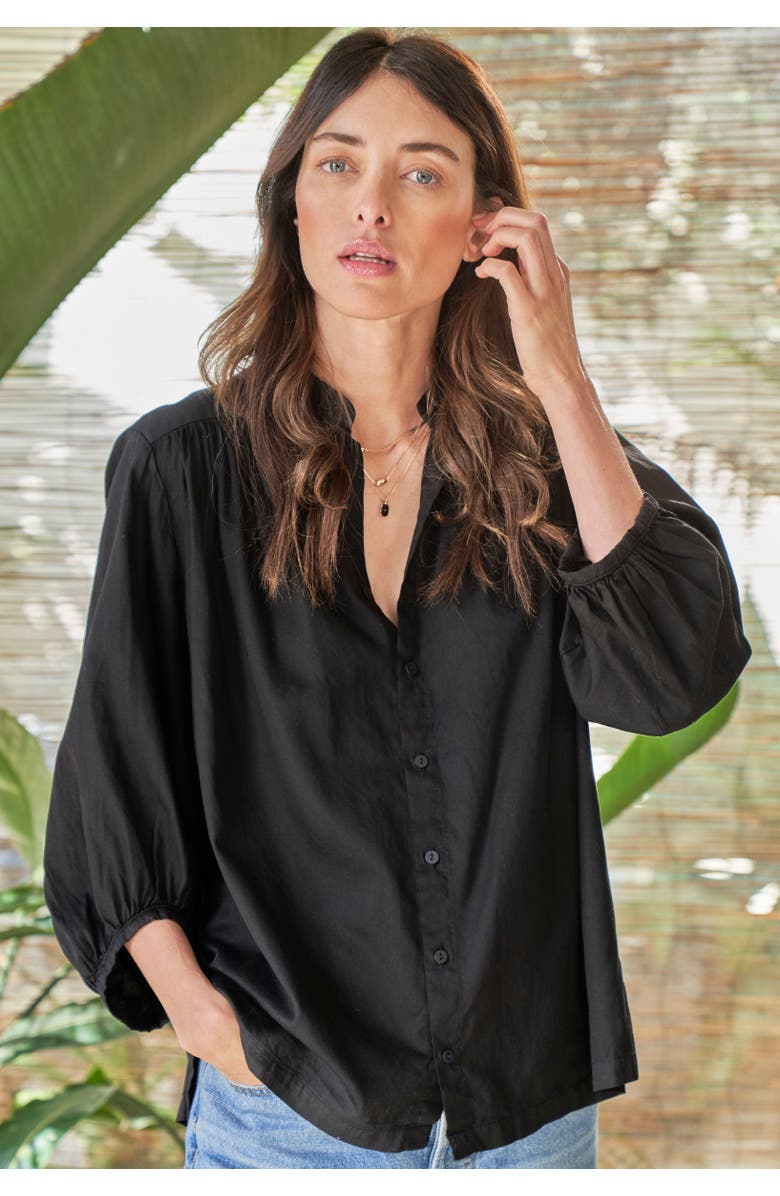 ocean+main Cotton Poplin Peasant Top, Alternate, color, Black