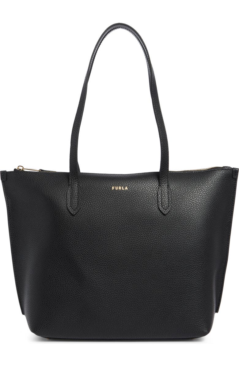 Furla Classic Medium Leather Tote, Main, color, Nero