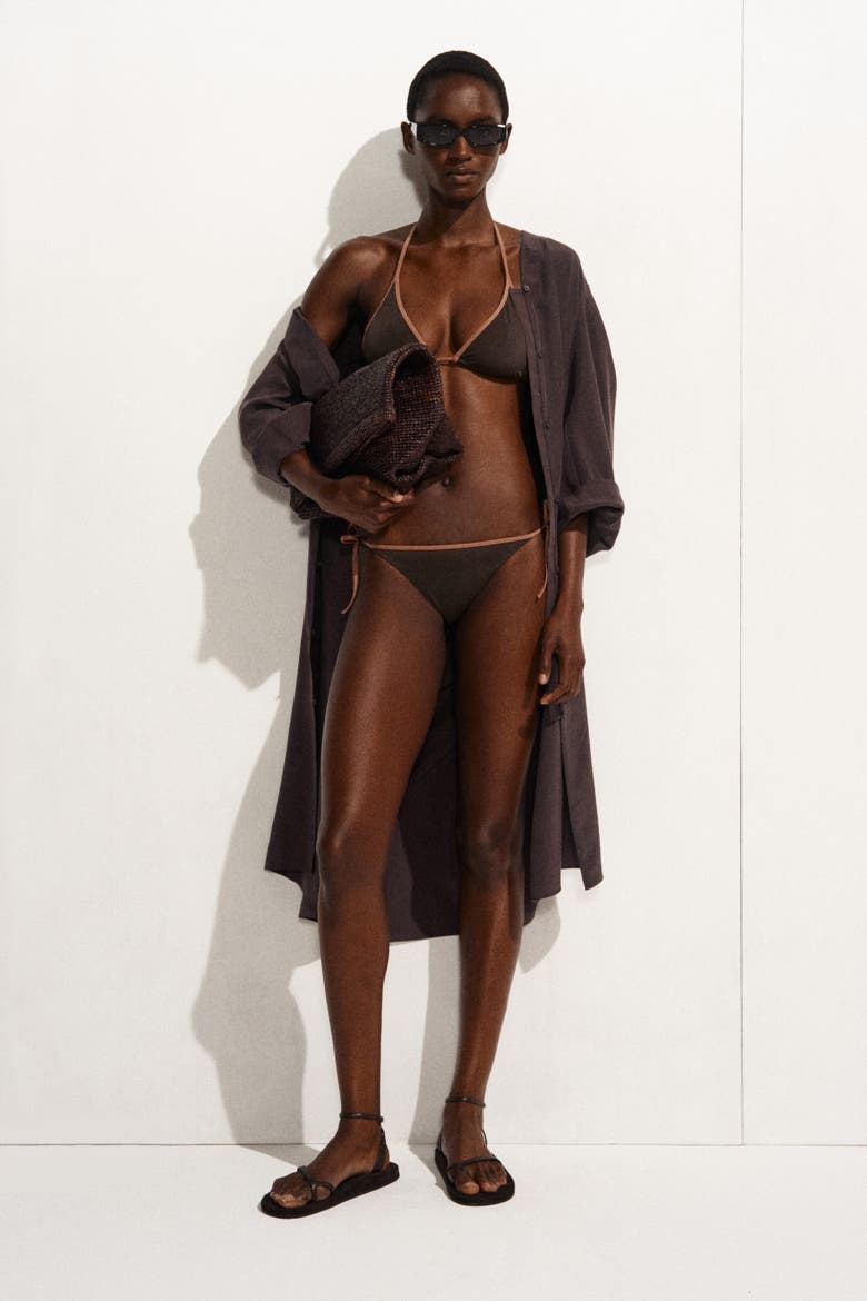 Gathered Silk Midi Dress, Alternate, color, BROWN