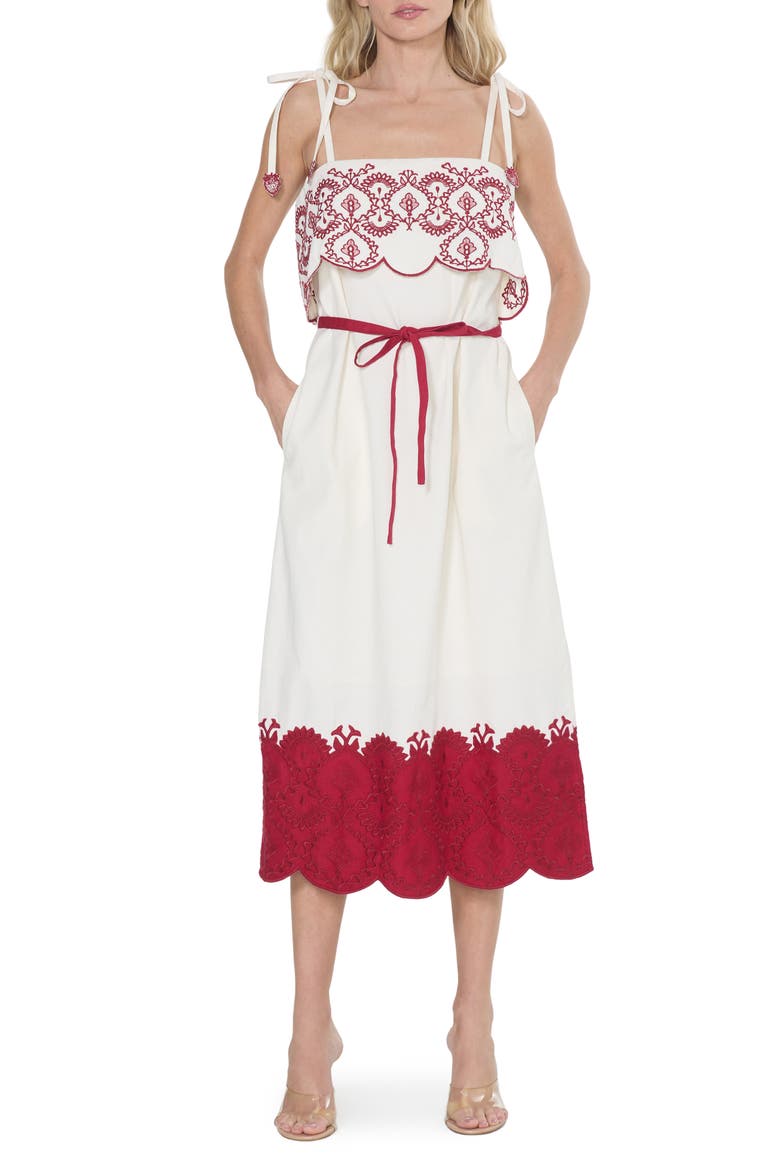 Nina Embroidered Scallop Sundress, Main, color, WHITE MULTI