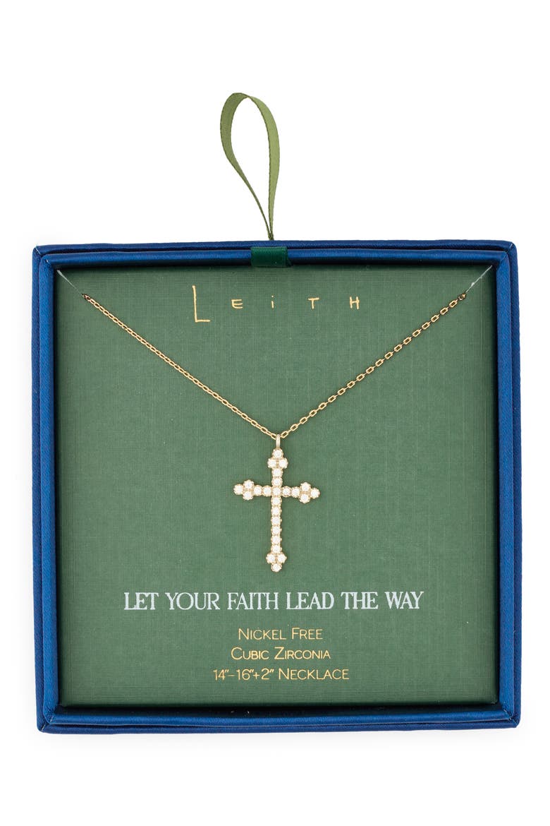 Cubic Zirconia Cross Pendant Necklace, Main, color, CLEAR- GOLD