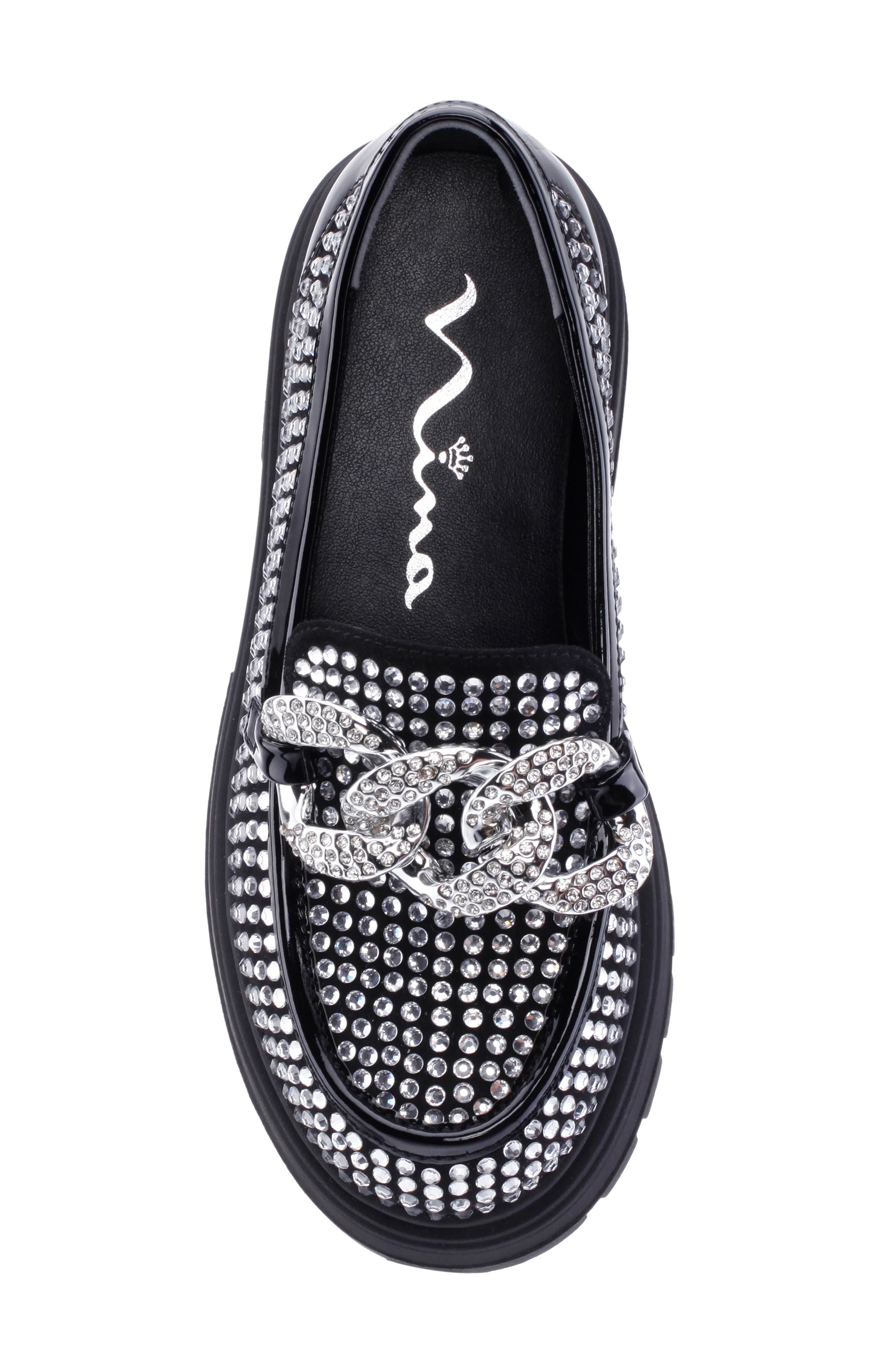Nina Kids' Halina Crystal Embellished Chain Loafer, Alternate, color, Black