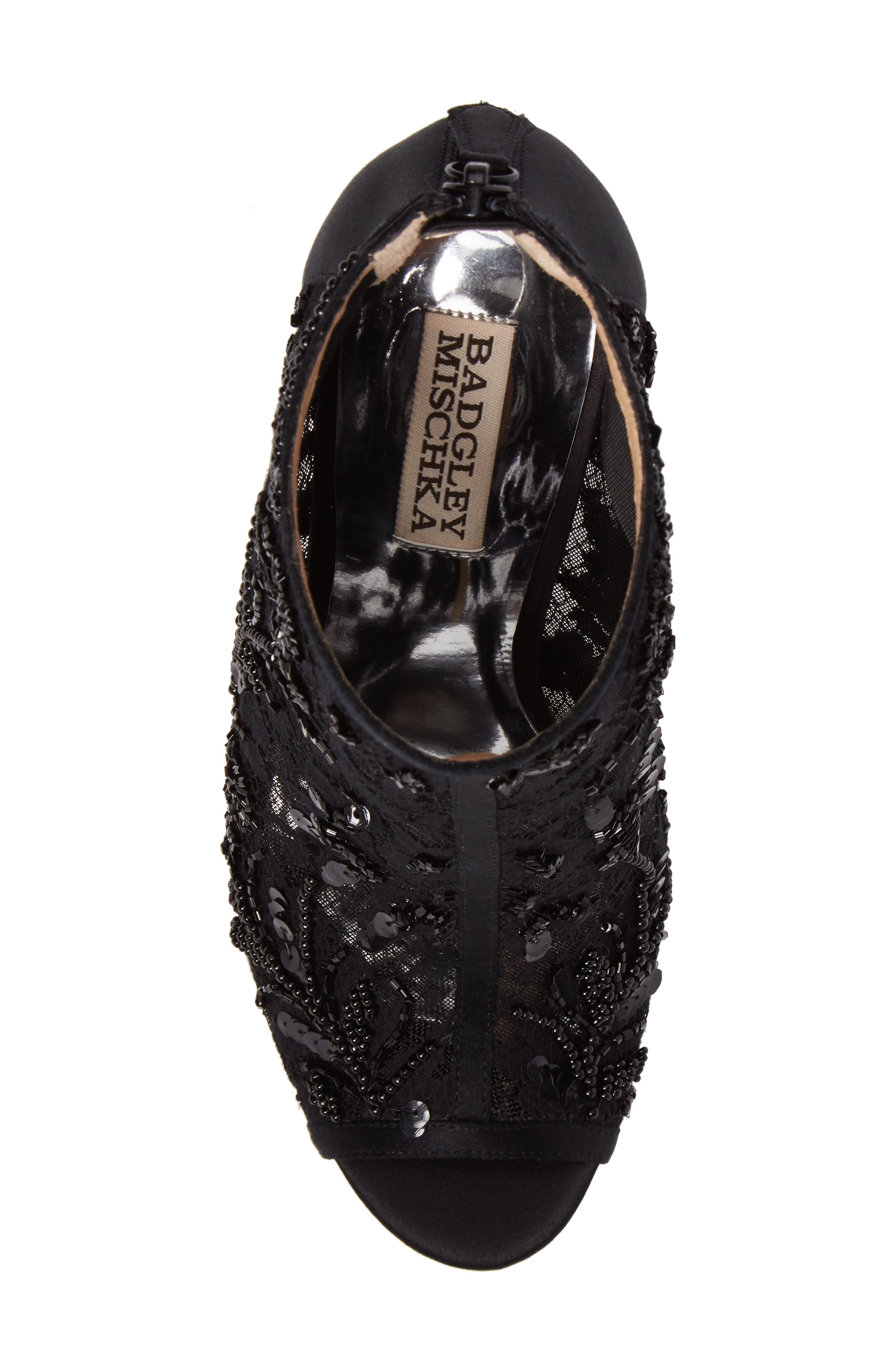 Badgley Mischka Moyra Embellished Lace Bootie, Alternate, color, BLACK SATIN