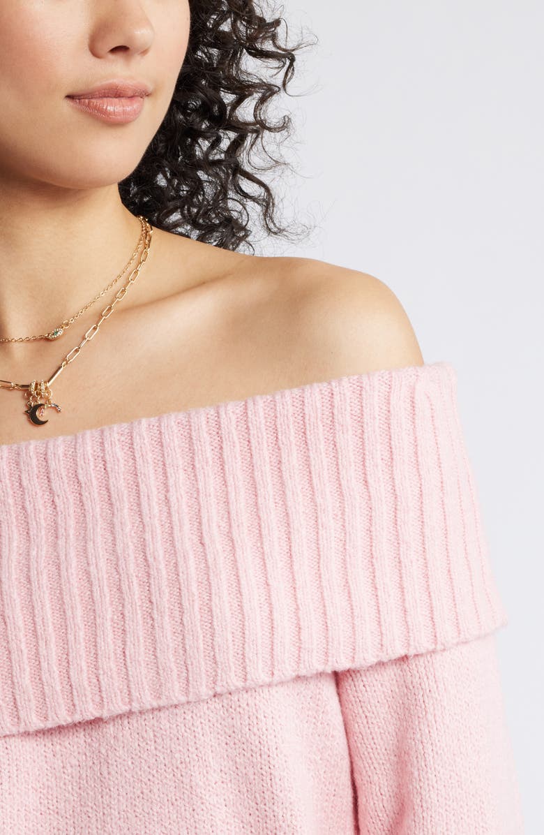 BP. Off the Shoulder Sweater, Alternate, color, Pink Coral