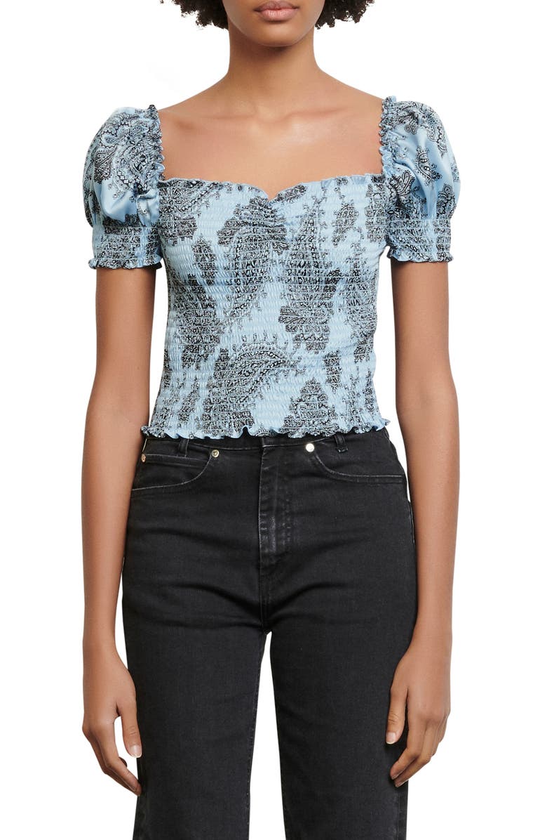 SANDRO Beleen Paisley Smocked Crop Top, Main, color, 
