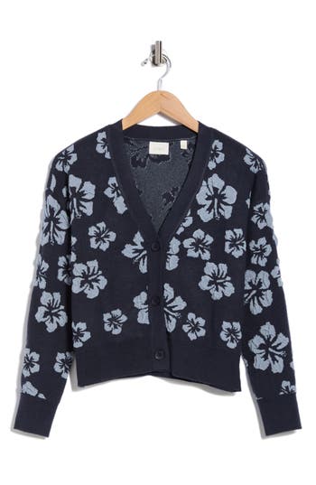 Cyrus Textured Floral V-neck Cardigan In Black