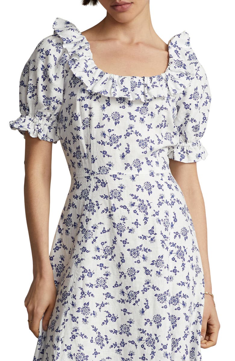 Polo Ralph Lauren Floral Print Ruffle Linen Dress, Alternate, color, 