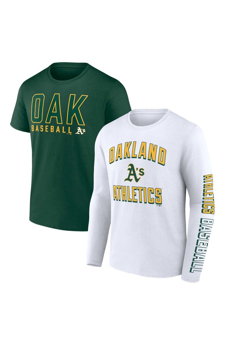 FANATICS Men's Fanatics Branded Green/White Oakland Athletics Two-Pack Combo T-Shirt Set, Main, color, 