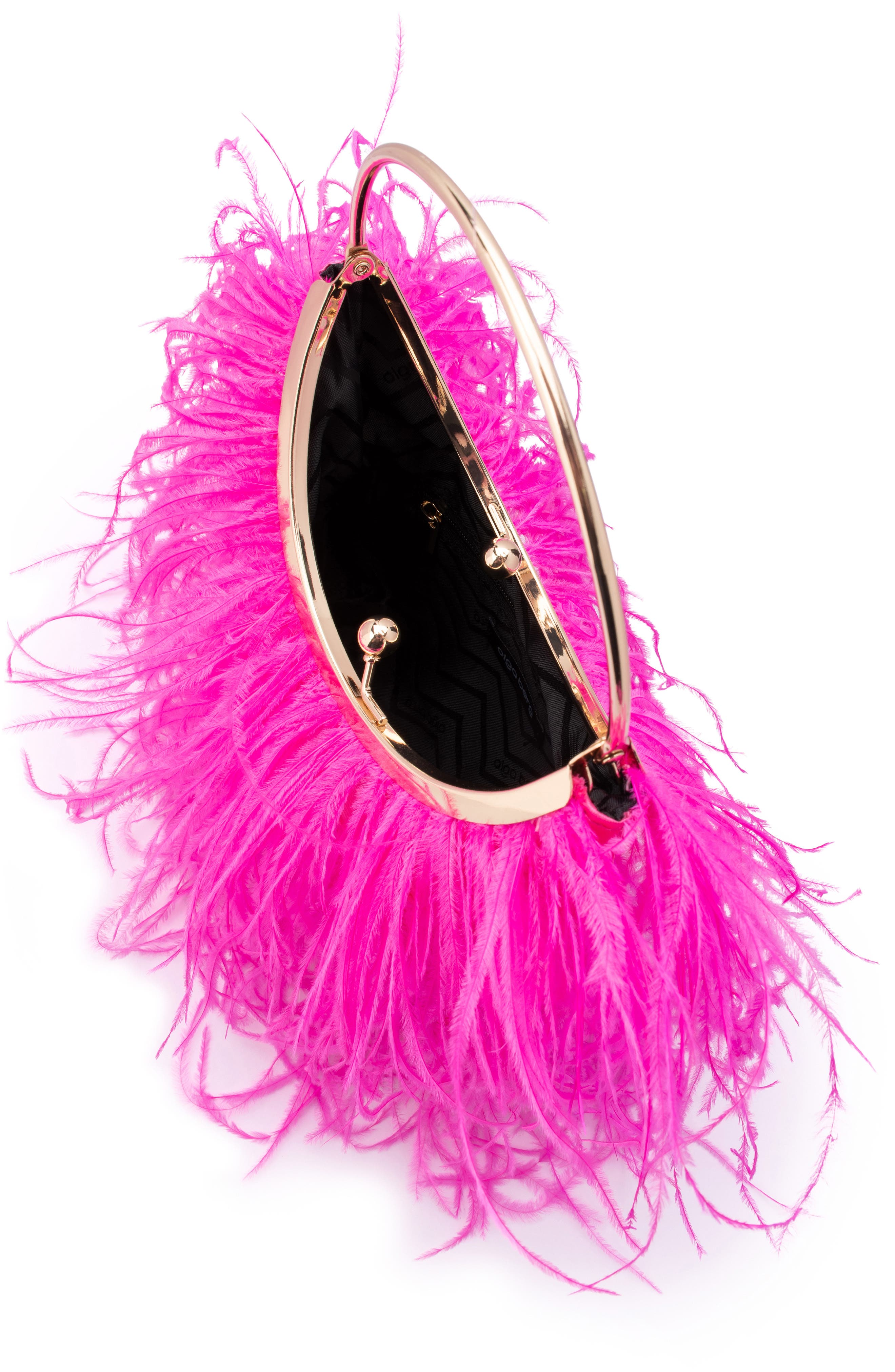 Olga Berg Penny Feathered Frame Bag, Alternate, color, Fuchsia